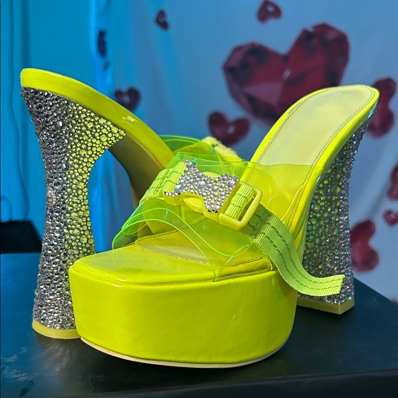 Lime Green Rhinestone Platform Heels - Picture 1 of 1